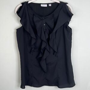 New York and Company Black Ruffle Front Blouse Size Small
